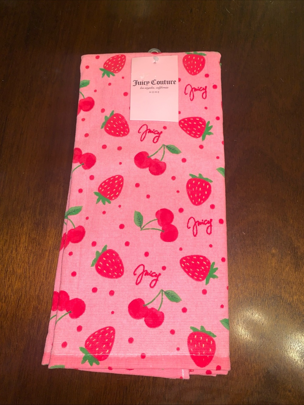 Juicy Couture Strawberry Cherry Kitchen Towels Coquette Pink Y2K NWT Set of 2